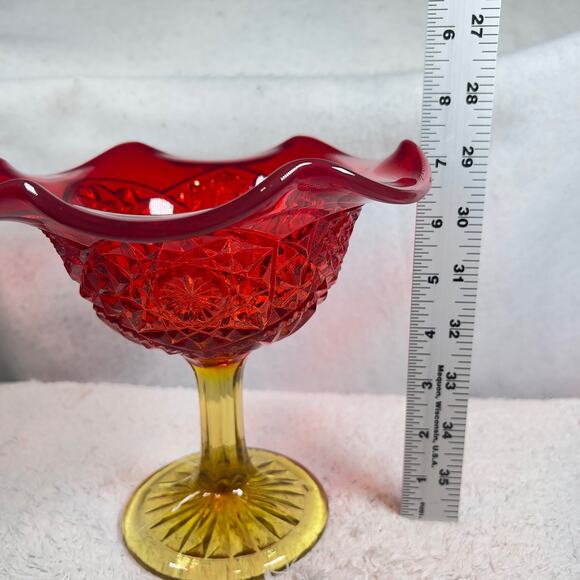 L. E. Smith Glass Amberina Red To Orange Glow Footed Compote Dish Bowl Vintage - Picture 11 of 16